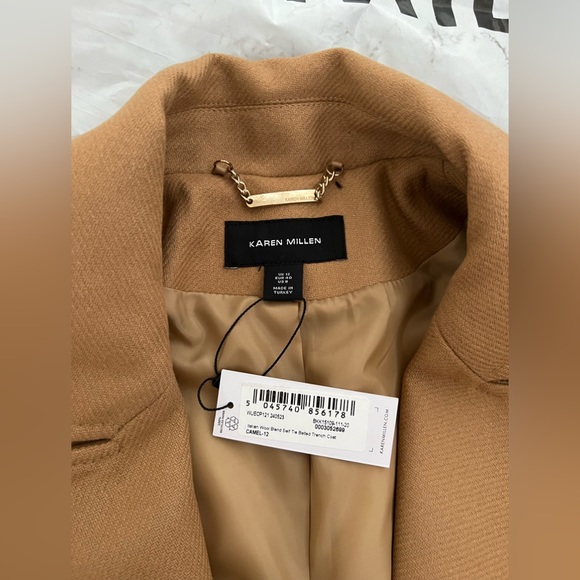 NWT Karen Millen Italian Manteco Wool Blend Self Tie Belted Trench Coat - Picture 9 of 13